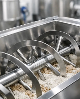 Ribbon blender mixing ingredients